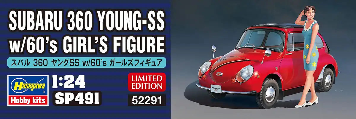 HASEGAWA - 1/24 Subaru 360 Young-Ss - W/ 60'S Girl Figure Plastic Model- Japan Figure Store - #1 Bring To You The Best Japanese Goods
