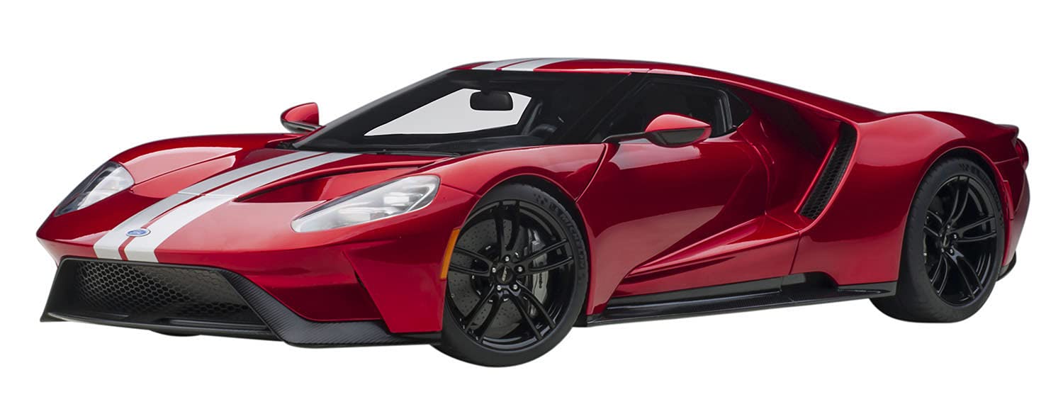 Modèle Ford GT 2017 Autoart 1/12 en rouge métallisé avec bandes argentées 12106