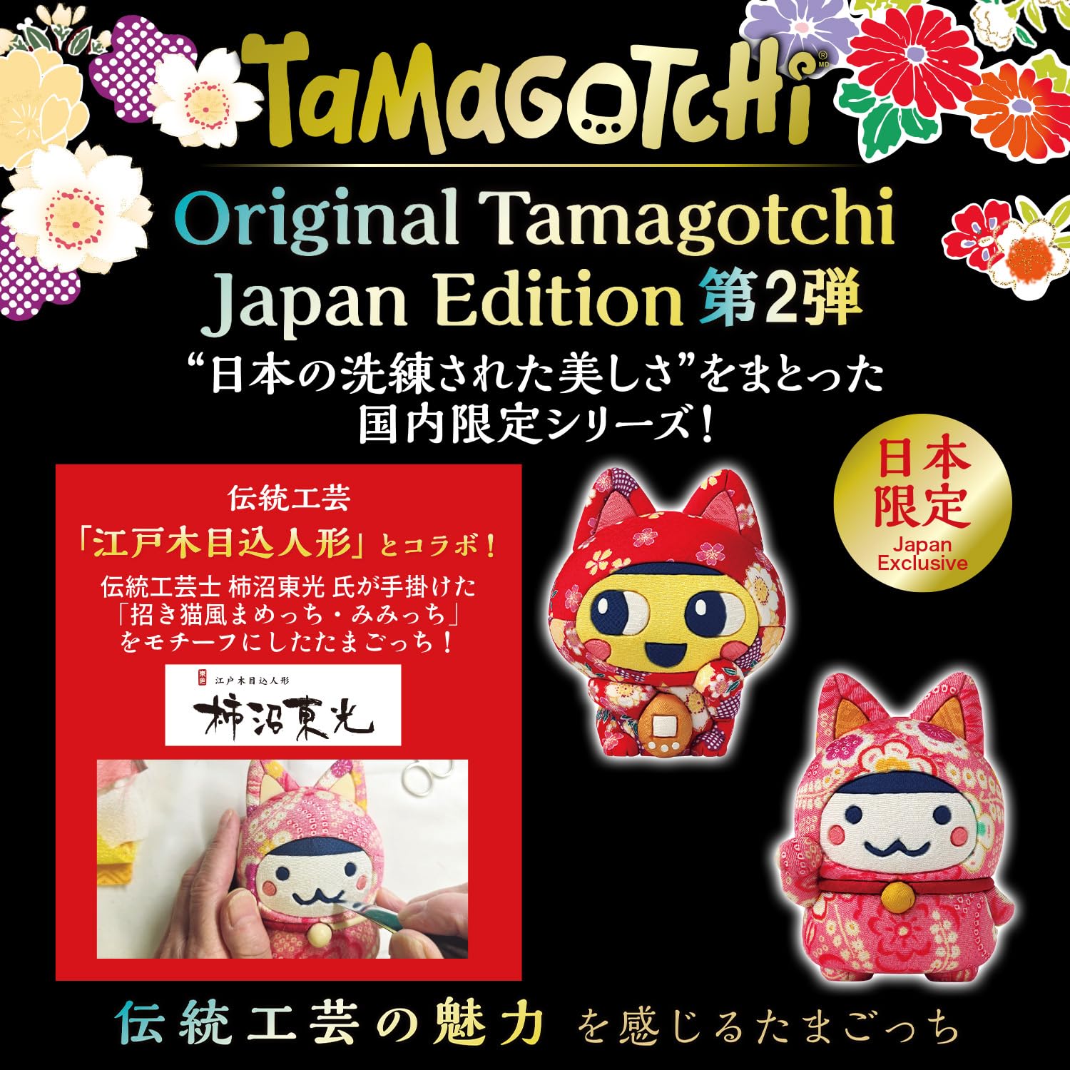 Bandai Original Tamagotchi Beckoning Cat Edo Kimekomi Doll Inspired