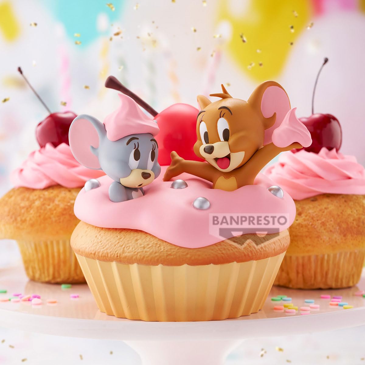 Figurine en vinyle souple Banpresto Tom et Jerry, cupcakes sucrés, objet de collection.