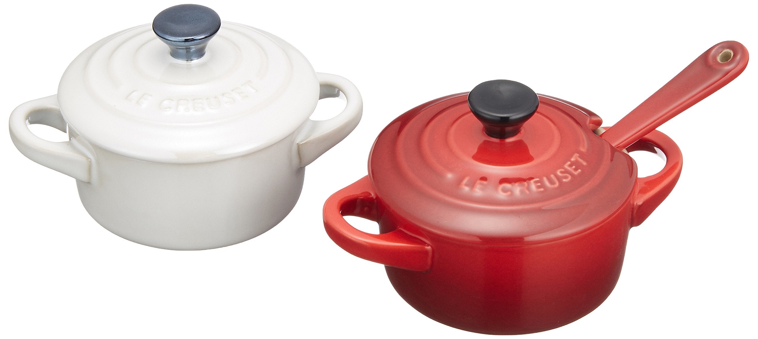 Le Creuset Heat-Resistant Petit Cocotte Container Pair with Spoon Red White- Japan Figure Store - #1 Bring To You The Best Japanese Goods