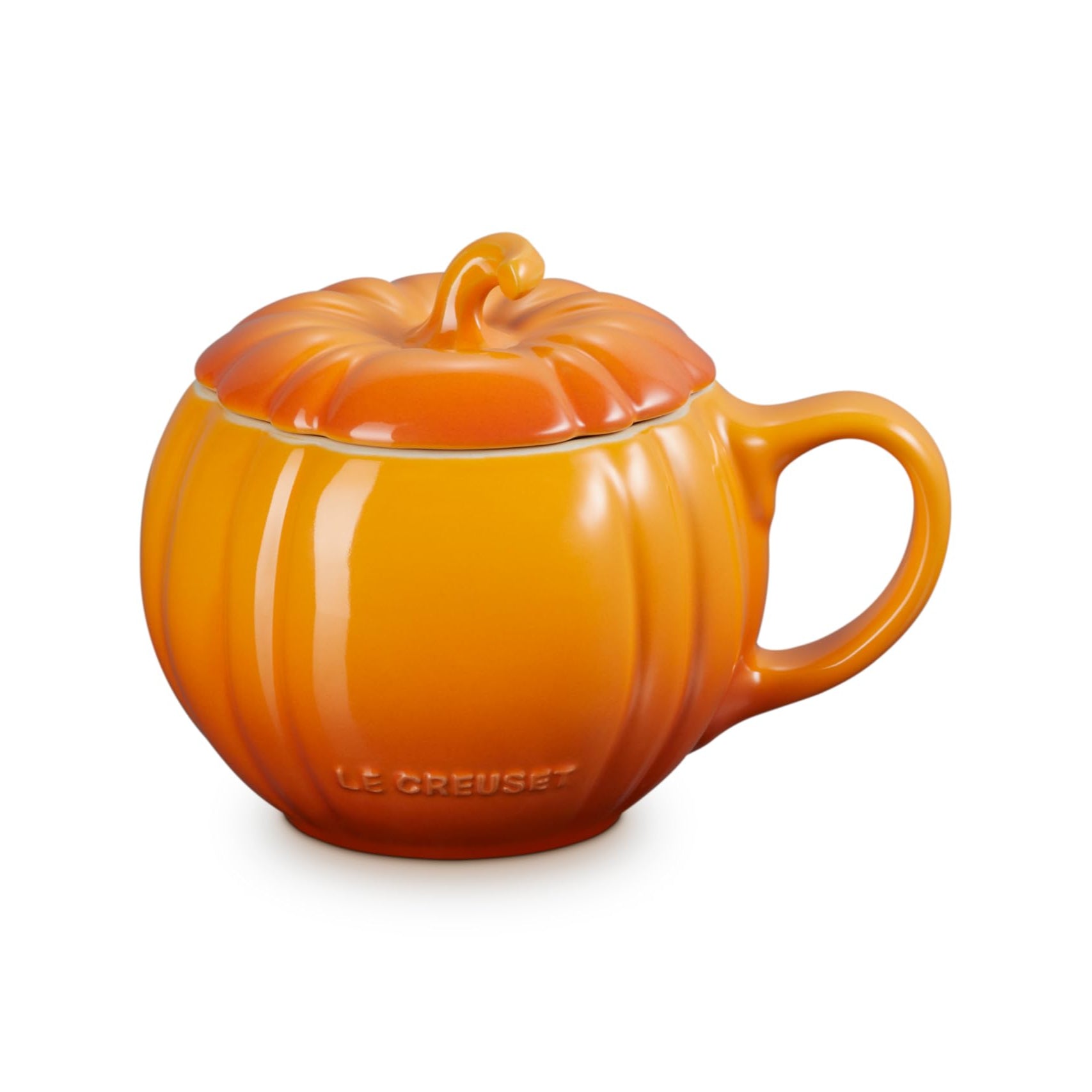 Mug citrouille Le Creuset 400ml avec couvercle, motif châtaigne de cheval, Halloween, sans danger.