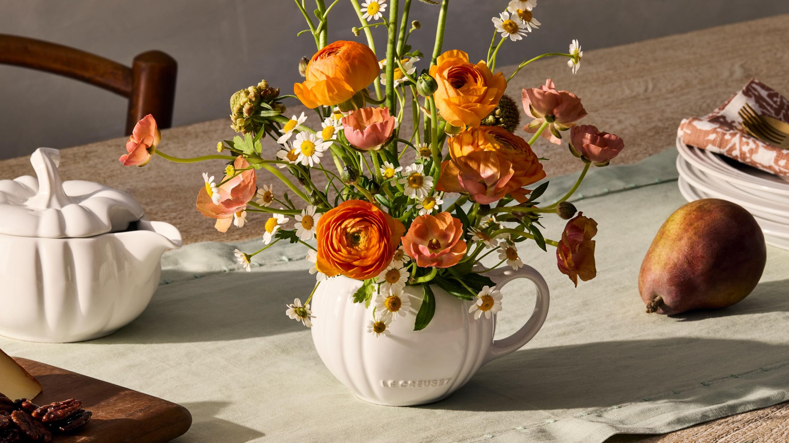 Mug citrouille Le Creuset 400ml avec couvercle, motif châtaigne de cheval, Halloween, sans danger.