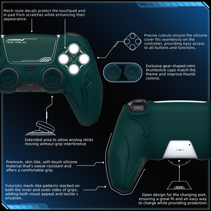 Playvital Dark Green Ps5 Controller Grip Cover Premium Silicone Cyber Mecha- Japan Figure Store - #1 Bring To You The Best Japanese Goods