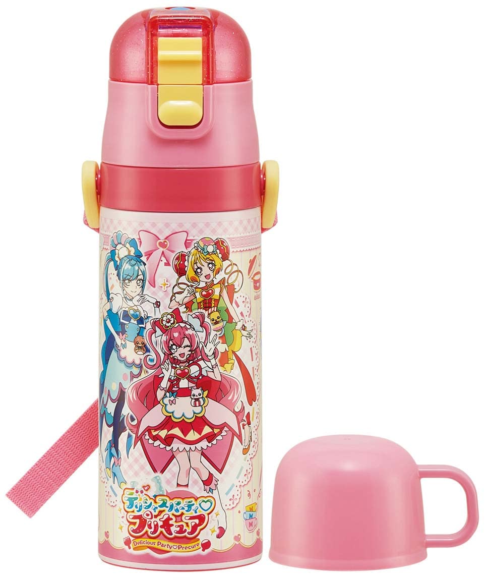 Skater Kids 2-Way Stainless Steel Water Bottle with Cup 430ml Delicious Precure Design- Japan Figure Store - #1 Bring To You The Best Japanese Goods