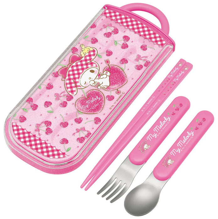 Skater Children's Trio Set - My Melody Fork Spoon Chopsticks in Heart Cherry - Made in Japan TCS1AM- Japan Figure Store - #1 Bring To You The Best Japanese Goods