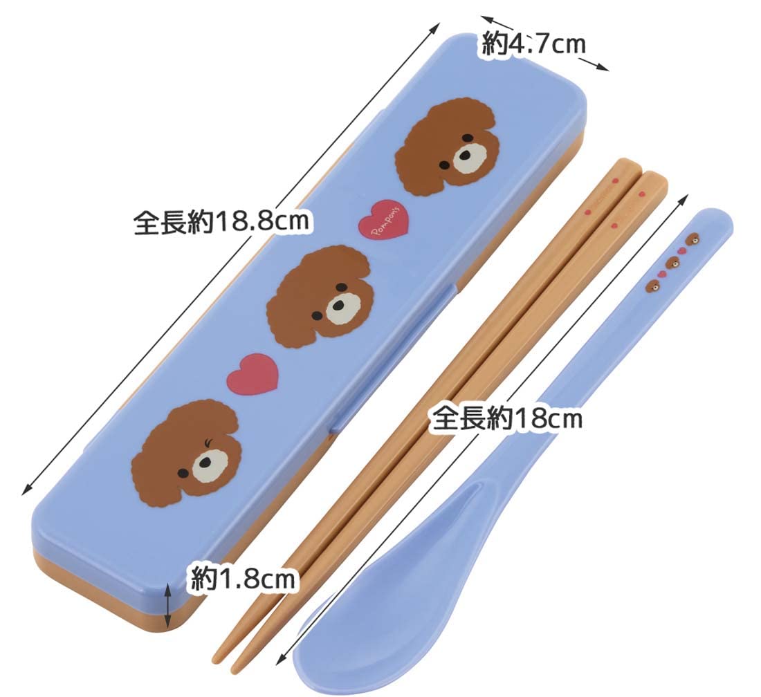 Skater Antibacterial Chopsticks and Spoon Combo Set 18cm Pompon's Dog Design Made in Japan- Japan Figure Store - #1 Bring To You The Best Japanese Goods