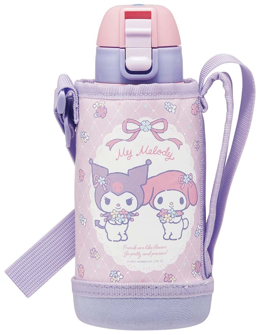 Skater My Melody & Kuromi Stainless Steel Kids Water Bottle 600Ml Wide Mouth Flower Design- Japan Figure Store - #1 Bring To You The Best Japanese Goods