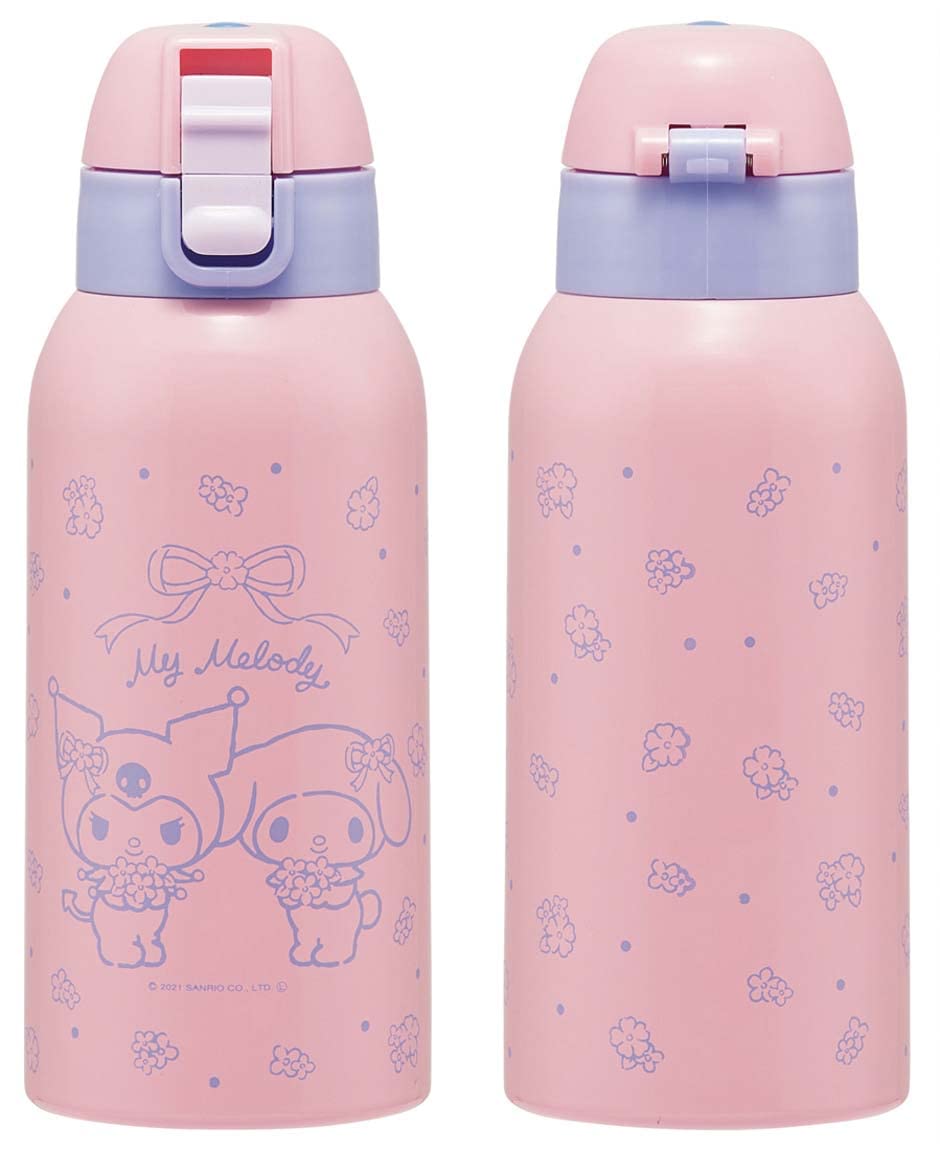Skater My Melody & Kuromi Stainless Steel Kids Water Bottle 600Ml Wide Mouth Flower Design- Japan Figure Store - #1 Bring To You The Best Japanese Goods