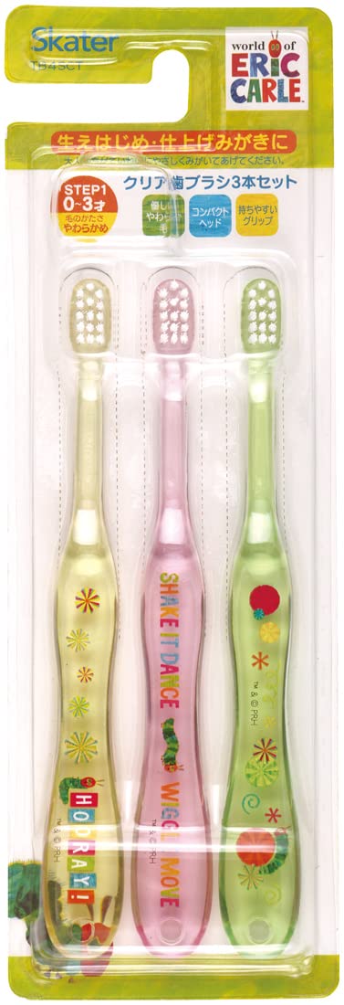 Skater Soft Baby Toothbrush Set 0-3 Years Very Hungry Caterpillar Design 15cm 3-Piece- Japan Figure Store - #1 Bring To You The Best Japanese Goods