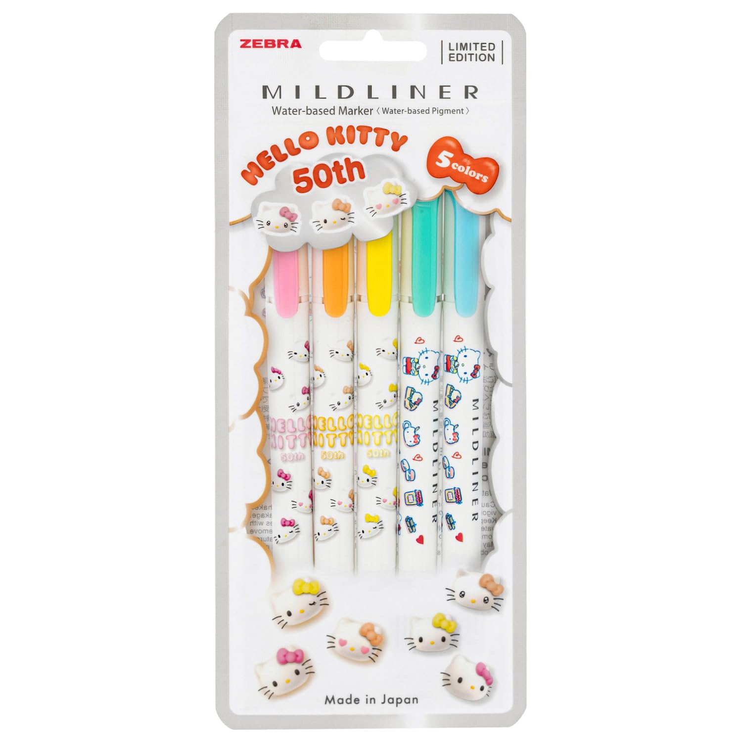 Zebra Mildliner Highlighter 5-Color Set Hello Kitty 50th Anniversary Design