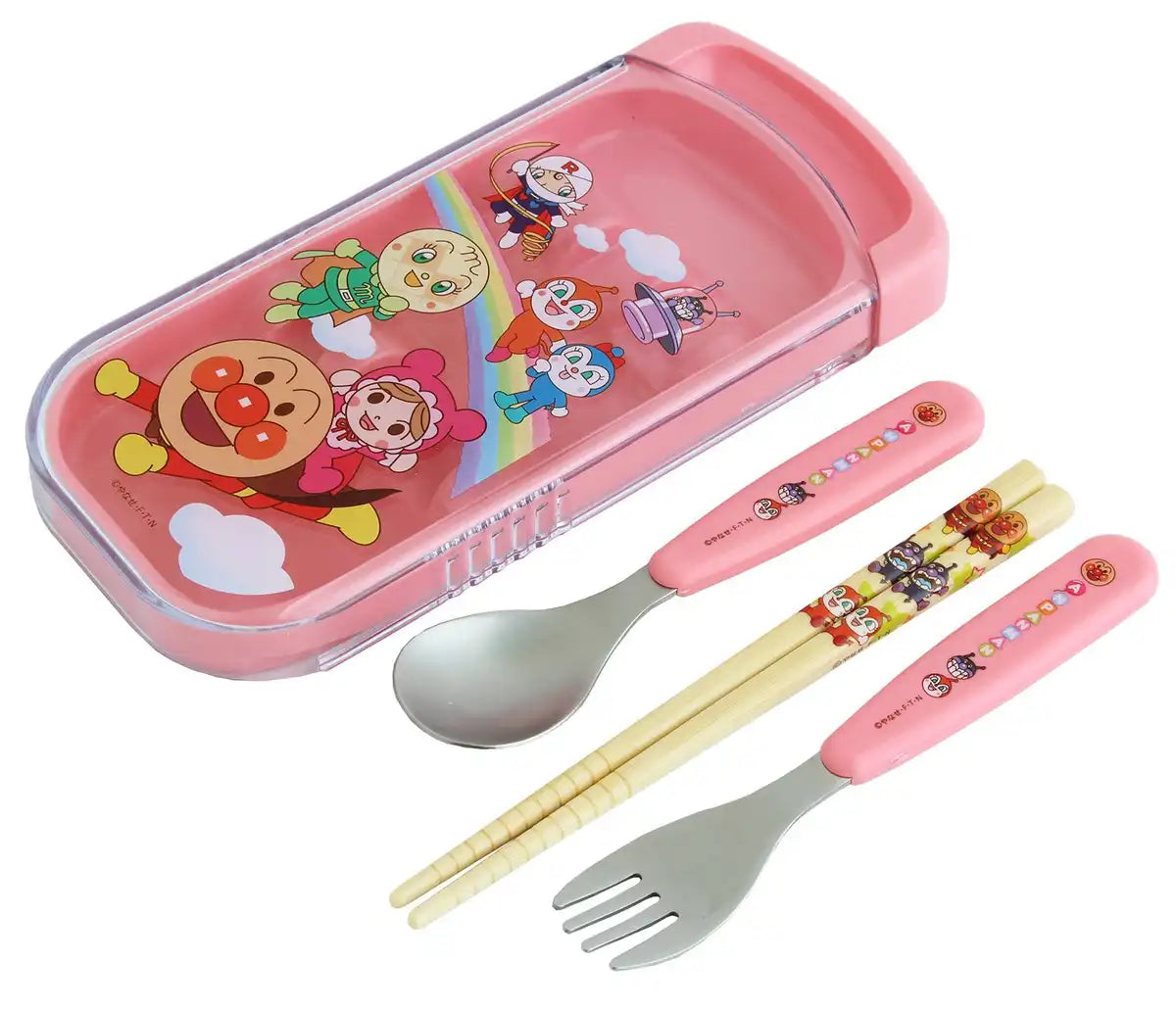 Lec Anpanman Slide 3-Piece Set (Chopsticks Spoon Fork) Pink - Japan- Japan Figure Store - #1 Bring To You The Best Japanese Goods