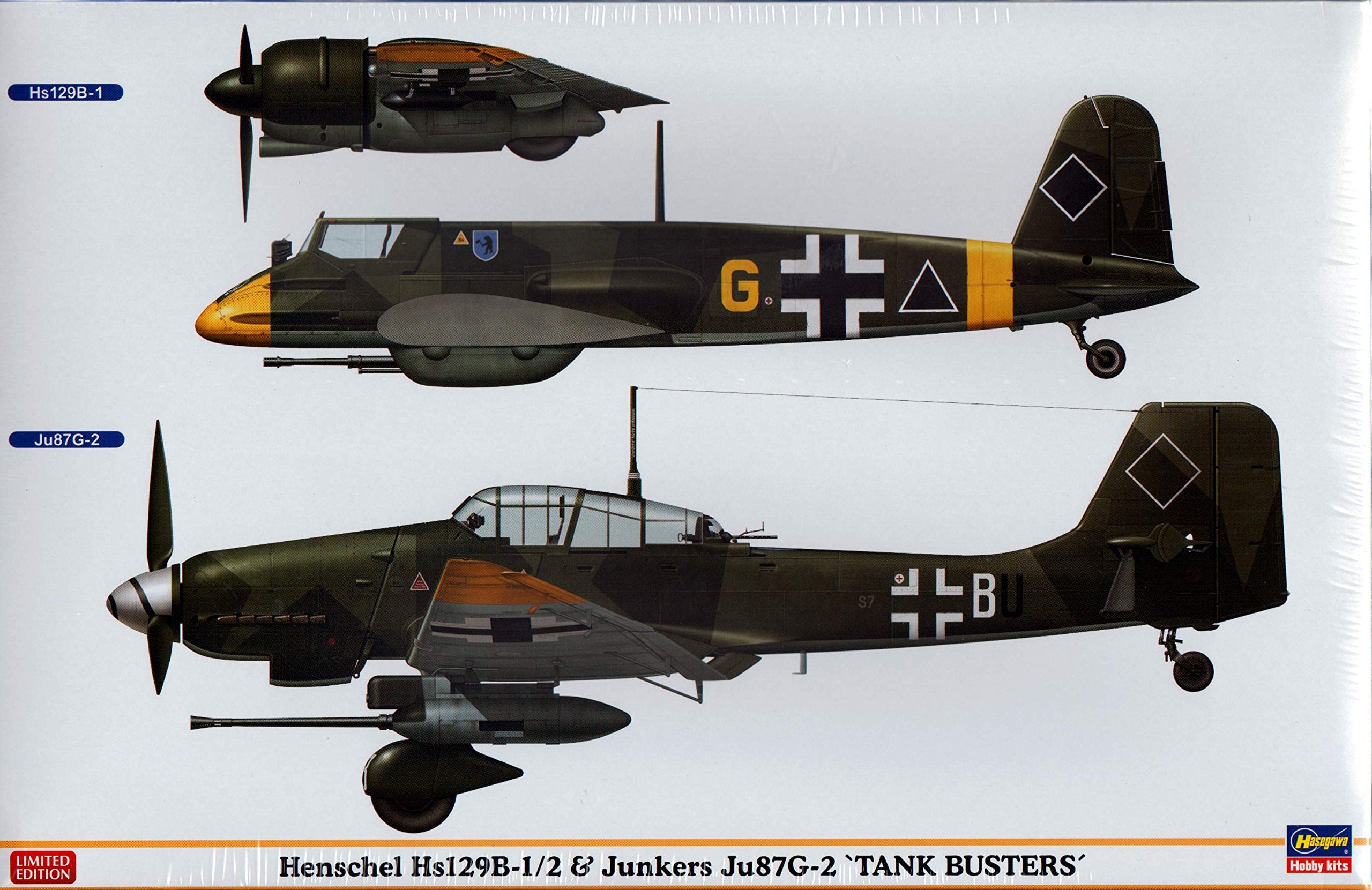 HASEGAWA 07409 Henschel Hs129B-1/2 & Junkers Ju87G-2 Tank Busters 1/48 Scale Kit- Japan Figure Store - #1 Bring To You The Best Japanese Goods