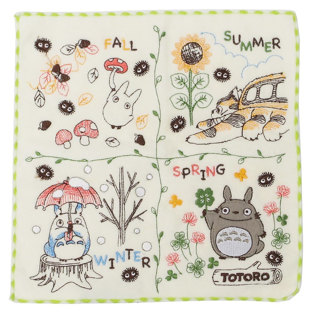 MARUSHIN Studio Ghibli My Neighbor Totoro Full Embroidery Mini Towel 'Four Seasons Of Nature'- Japan Figure Store - #1 Bring To You The Best Japanese Goods