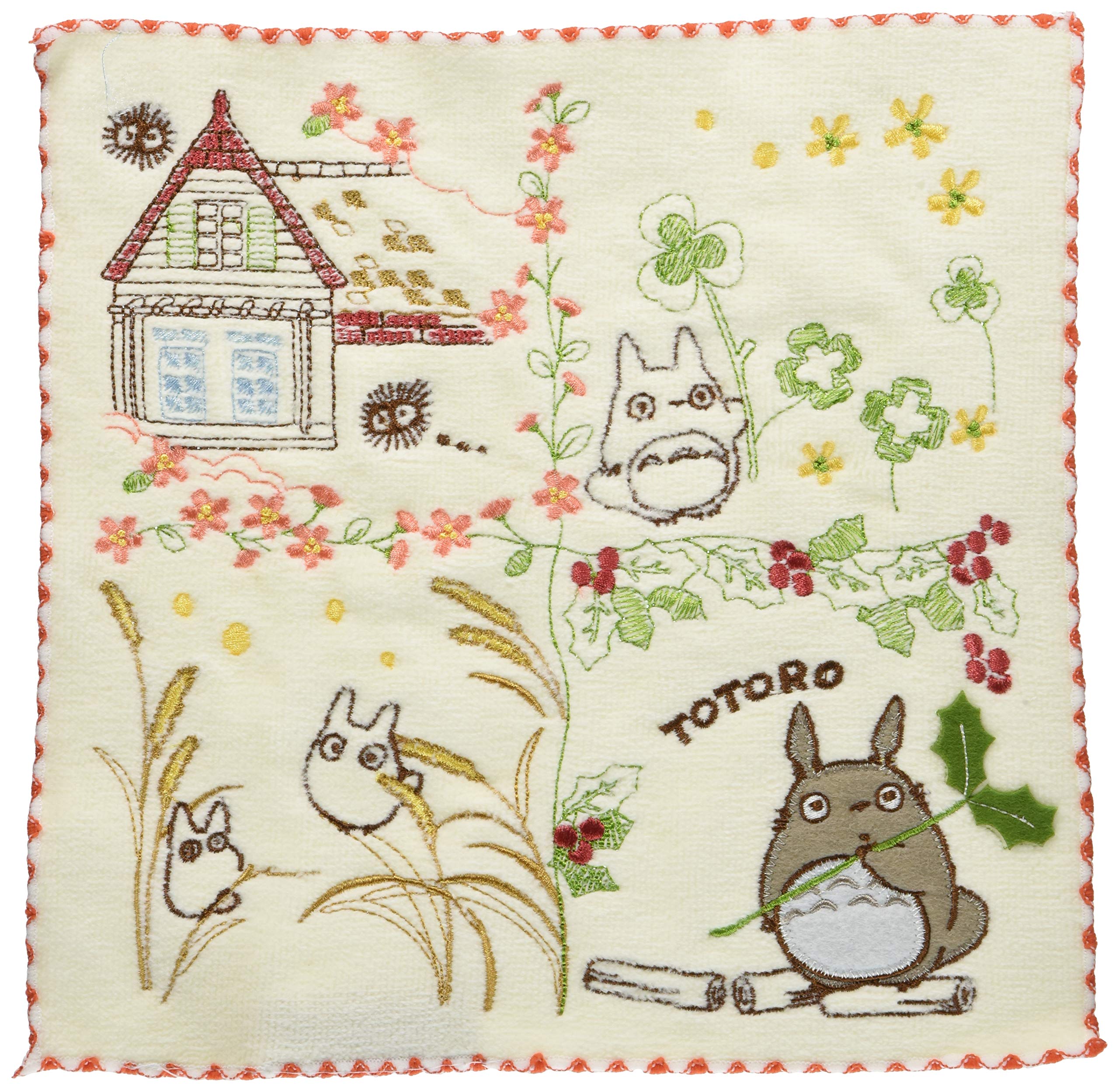 MARUSHIN Studio Ghibli My Neighbor Totoro Full Embroidery Mini Towel 'Flowers'- Japan Figure Store - #1 Bring To You The Best Japanese Goods