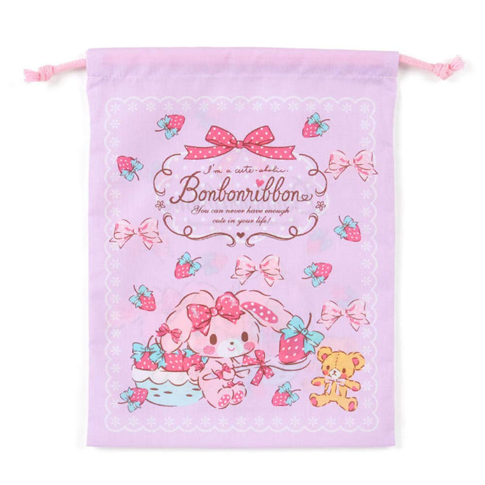 Sanrio Medium Drawstring Bag with Bonbon Ribon Strawberry Print- Japan Figure Store - #1 Bring To You The Best Japanese Goods