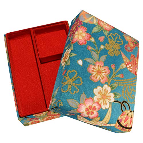 Kyoto Raku Sewing Box W/ Hook Floral Crepe Light Blue Japan- Japan Figure Store - #1 Bring To You The Best Japanese Goods