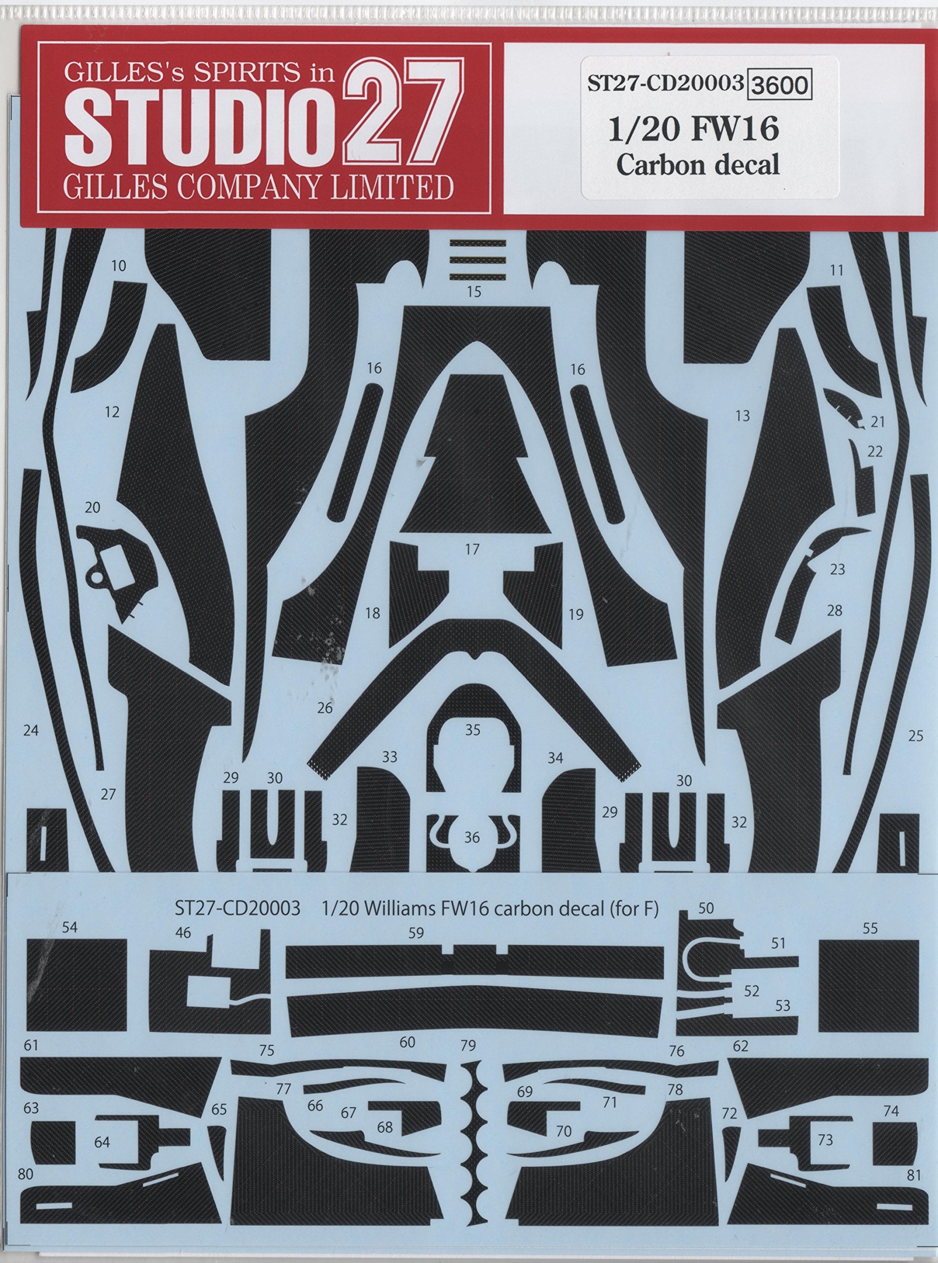 Studio27 St27 Cd20003 Fw16 Carbon Decal For Fujimi 1/20 Plastic Car Model Decal- Japan Figure Store - #1 Bring To You The Best Japanese Goods