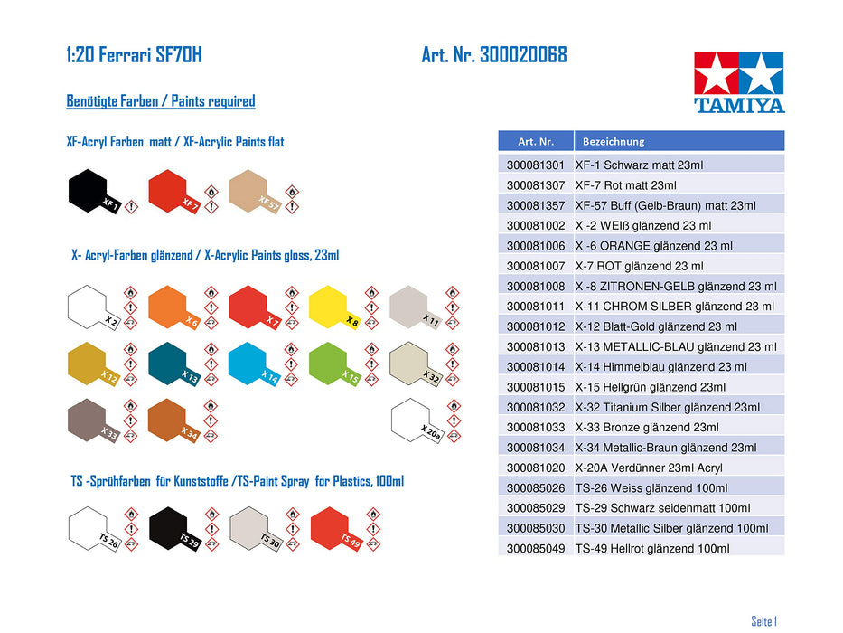 Tamiya 20068 Grand Prix Collection No.68 Ferrari Sf70h 1/20 Plastic Racing Car Model- Japan Figure Store - #1 Bring To You The Best Japanese Goods