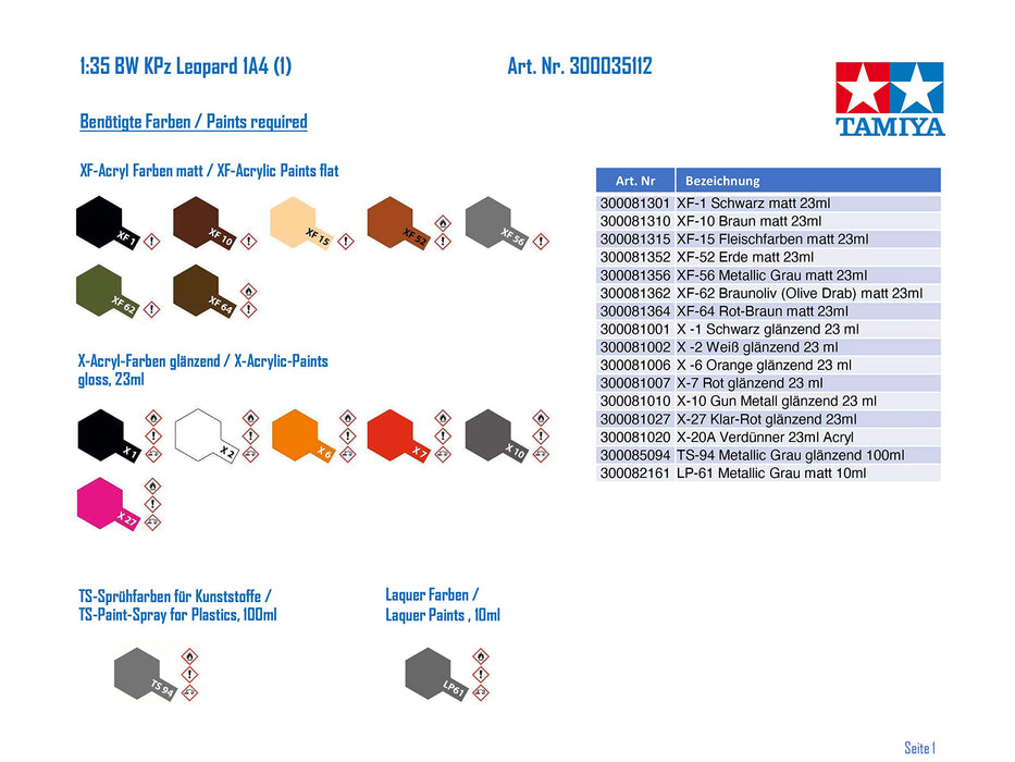 TAMIYA 35112 West German Tank Leopard A4 1/35 Scale Kit- Japan Figure Store - #1 Bring To You The Best Japanese Goods