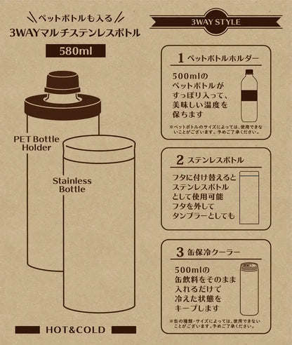 Toa Metal Kinzoku Mofusand Multi Stainless Bottle 580Ml Japan 53-2045 White- Japan Figure Store - #1 Bring To You The Best Japanese Goods