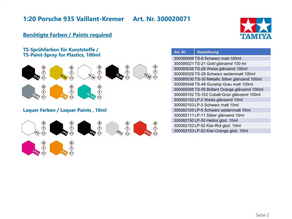 Tamiya 1/20 Porsche 935 Vaillant 20071- Japan Figure Store - #1 Bring To You The Best Japanese Goods