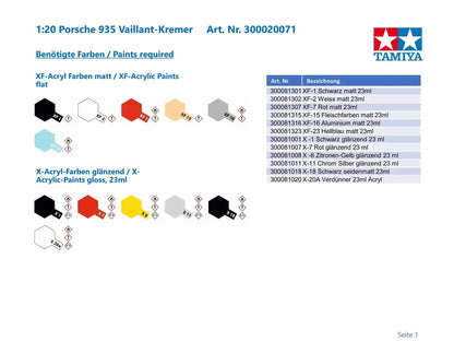 Tamiya 1/20 Porsche 935 Vaillant 20071- Japan Figure Store - #1 Bring To You The Best Japanese Goods