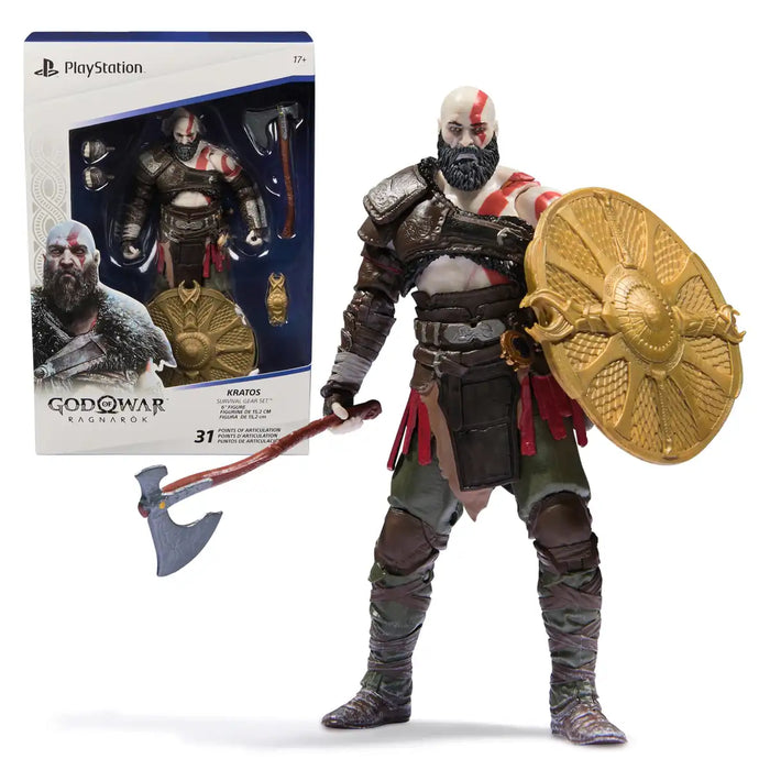 Figurine d'action Kratos de God of War Ragnarok de Playstation, 15 cm, avec accessoires.
