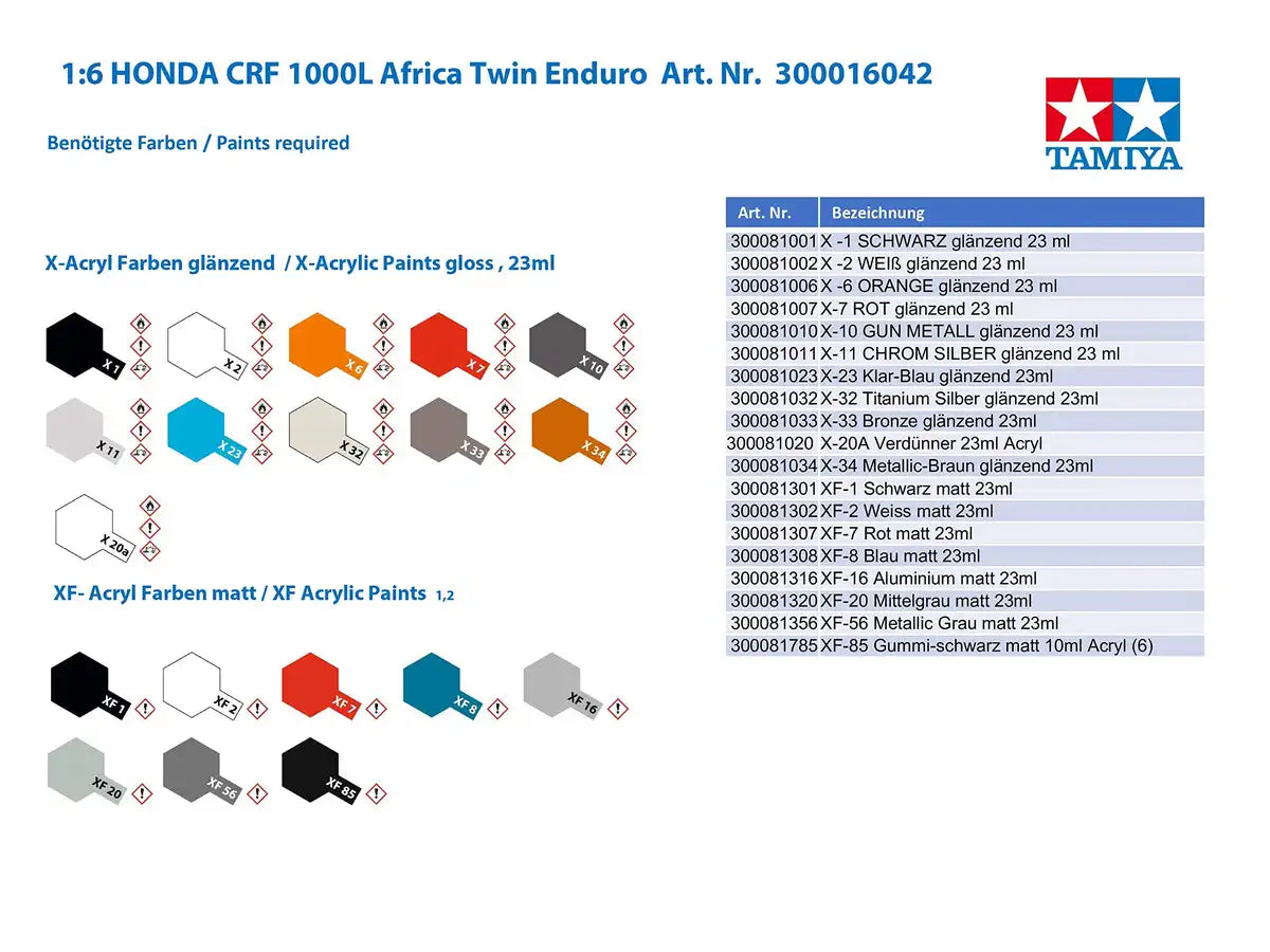 Tamiya 16042 Honda Crf1000L Africa Twin 1/6 Japanese Plastic Scale Motorbike Model- Japan Figure Store - #1 Bring To You The Best Japanese Goods