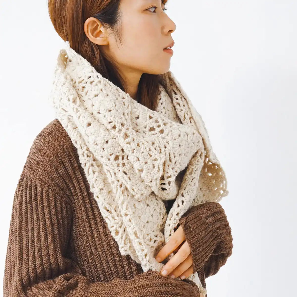 Raw Wool Knitworm Knitting Kit Japan - Motif Knitting Large Shawl Kit 1.Beige- Japan Figure Store - #1 Bring To You The Best Japanese Goods
