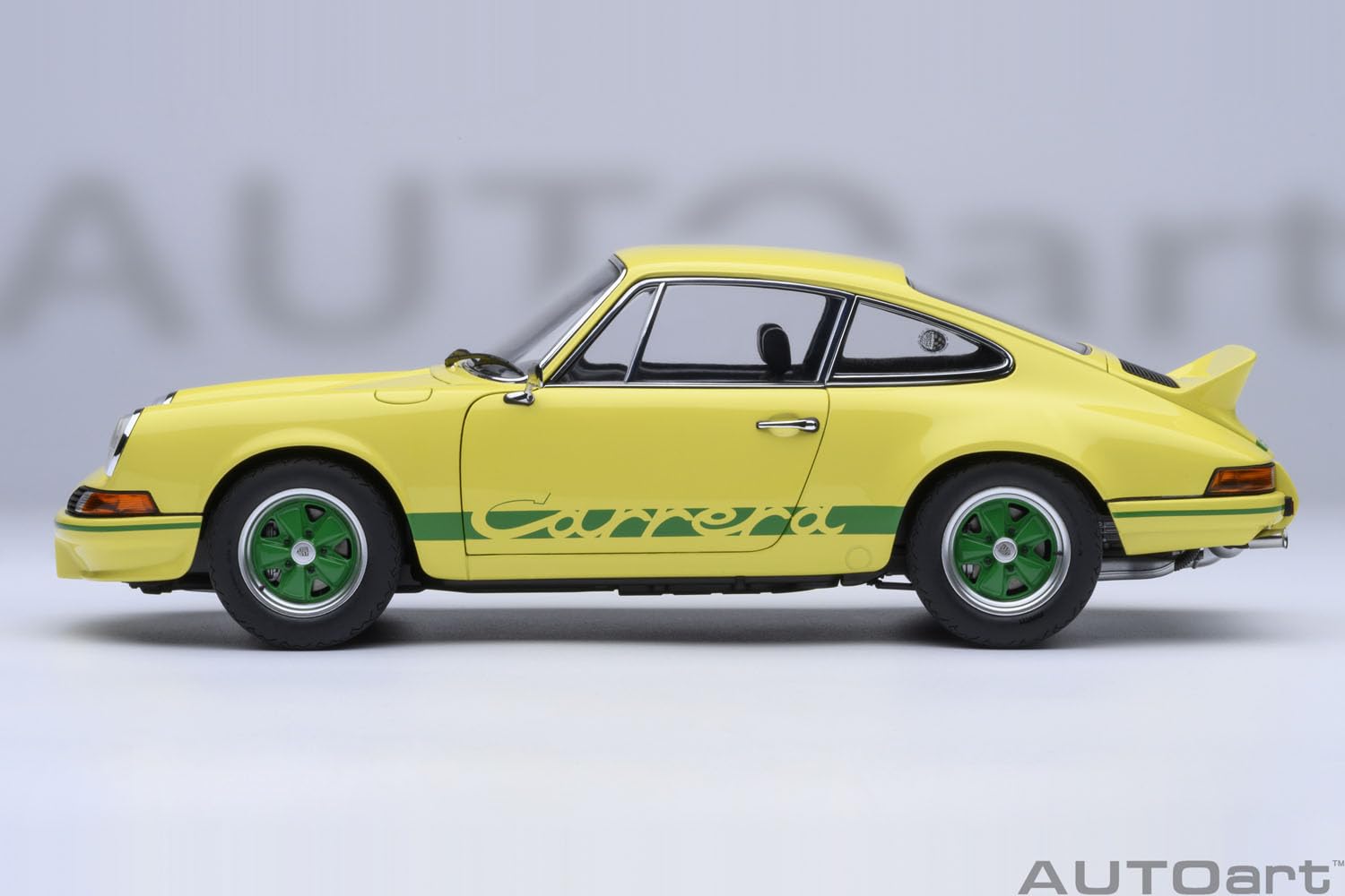 Autoart Porsche 911 Carrera 2.7 RS 1/18 Scale Light Yellow Green Stripes Model