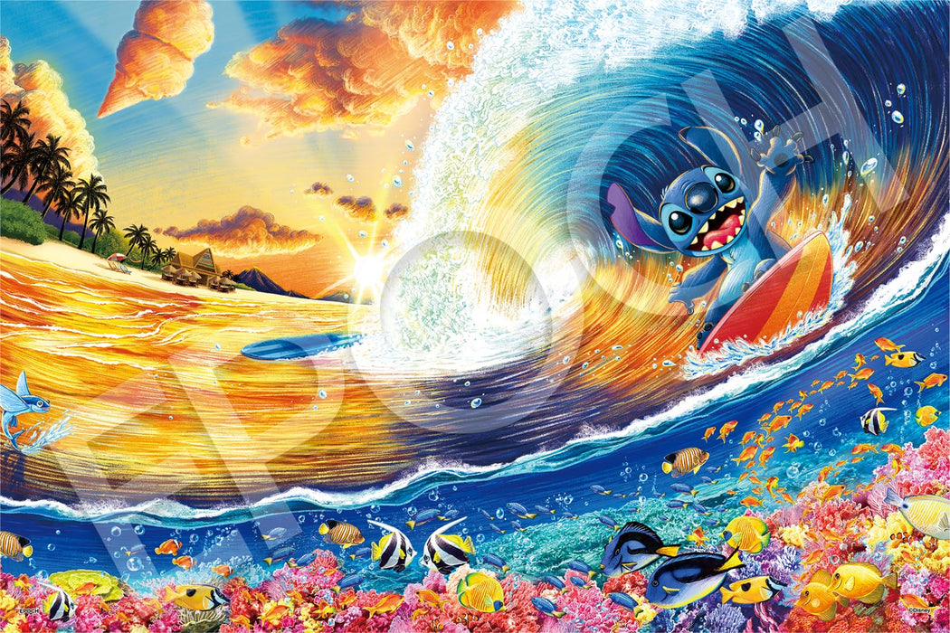 Puzzle Epoch 1000 pièces Disney Stitch Sunset Surfing 50 x 75 cm avec colle