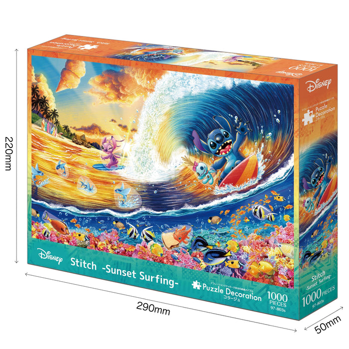 Puzzle Epoch 1000 pièces Disney Stitch Sunset Surfing 50 x 75 cm avec colle
