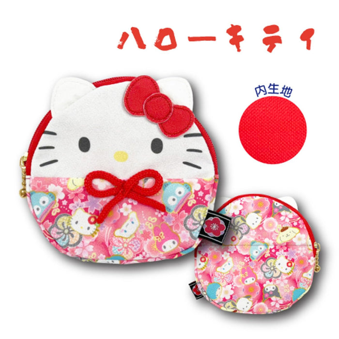 San-X Hatayama Shoji Daruma Pouch Hello Kitty Japanese Pattern 12.5cm- Japan Figure Store - #1 Bring To You The Best Japanese Goods