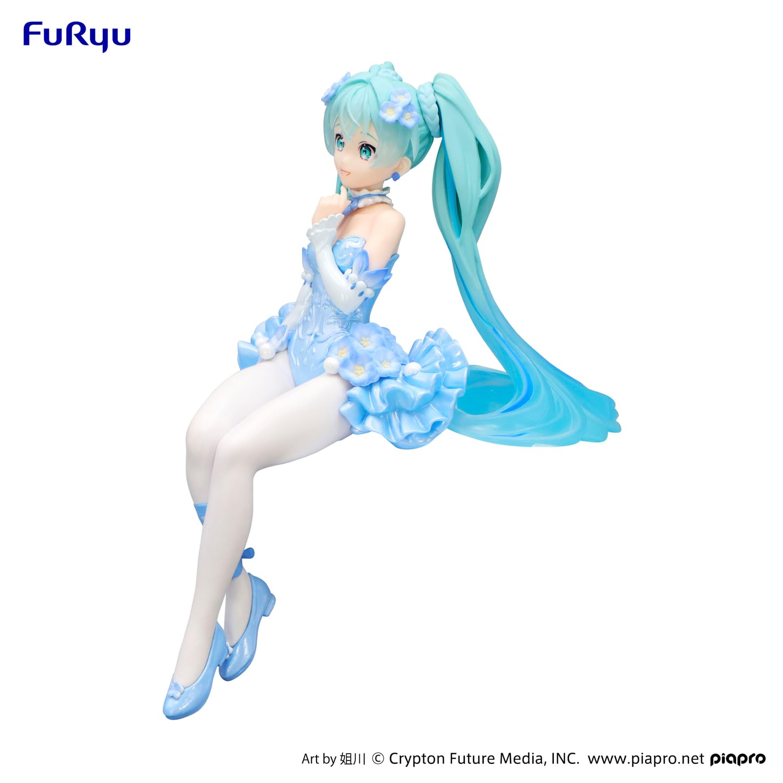 Figurine Furyu Hatsune Miku Noodle Stopper Nemophila, version bleu pâle.