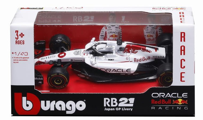 Modèle réduit 1/43 de la Oracle Red Bull RB21 2025, GP du Japon, pilotée par Verstappen, de la marque Kyosho Burago.