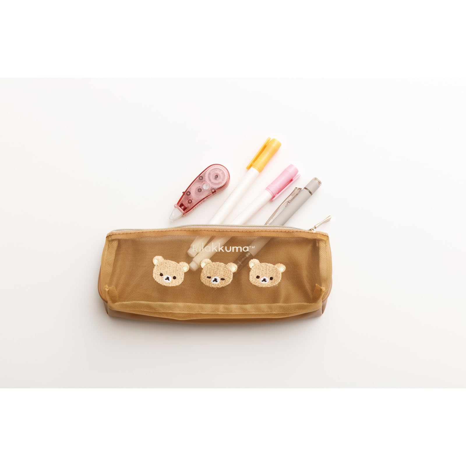 San-X Rilakkuma Mesh Pen Pouch Durable Organizer in Yellow- Japan Figure Store - #1 Bring To You The Best Japanese Goods