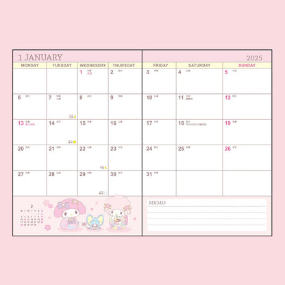 Sanrio My Melody 2025 Planner B6 Diary with Schedule Stickers and Bookmark- Japan Figure Store - #1 Bring To You The Best Japanese Goods
