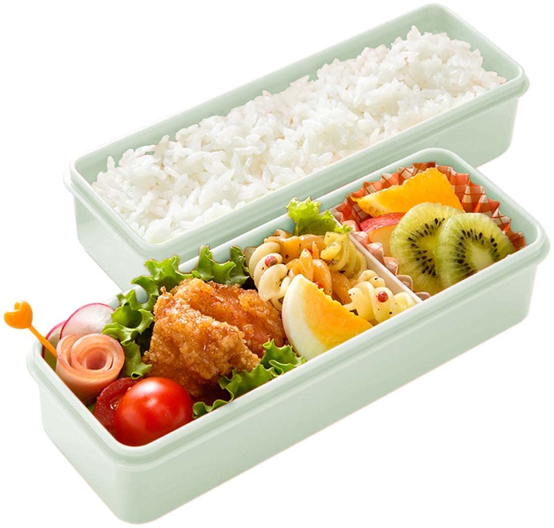 Skater Slim Bento Box 630ml in Dull Green 2-Tier with Silicone Lid Made in Japan for Women- Japan Figure Store - #1 Bring To You The Best Japanese Goods