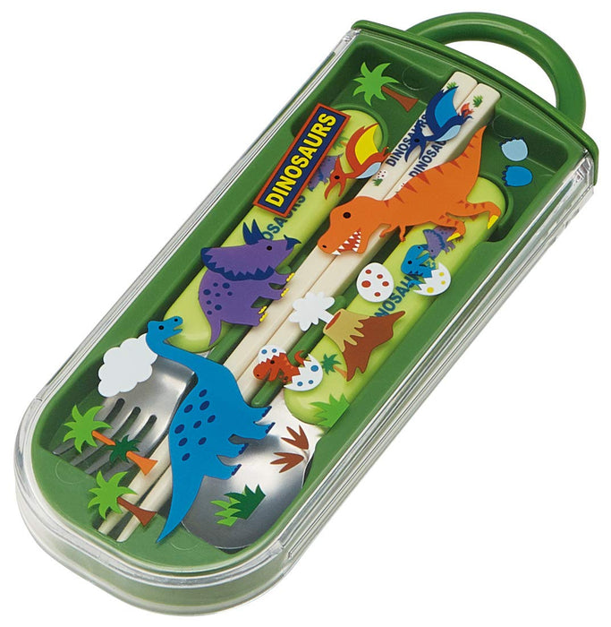 Skater Dinosaur Kids Trio Bento Set - Chopsticks Spoon & Fork 16.5cm- Japan Figure Store - #1 Bring To You The Best Japanese Goods