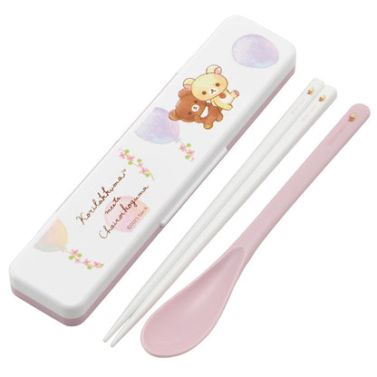 Skater Bento Set with 18cm Chopsticks & Spoon Antibacterial Korilakkuma Design- Japan Figure Store - #1 Bring To You The Best Japanese Goods