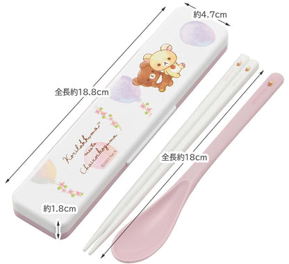 Skater Bento Set with 18cm Chopsticks & Spoon Antibacterial Korilakkuma Design- Japan Figure Store - #1 Bring To You The Best Japanese Goods