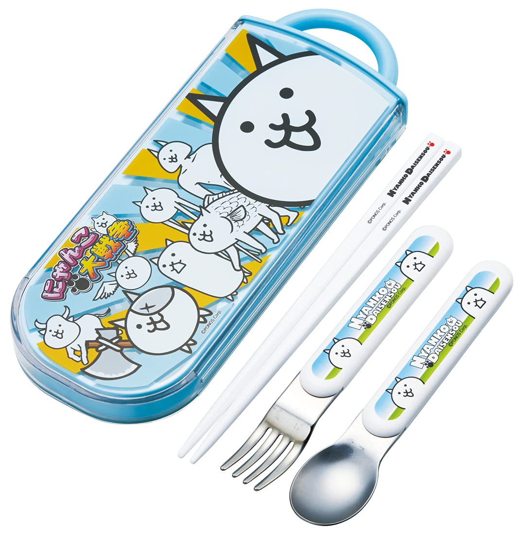 Skater Battle Cats Antibacterial Trio Set: Lunch Box Spoon Fork Chopsticks - Kids' Made in Japan- Japan Figure Store - #1 Bring To You The Best Japanese Goods