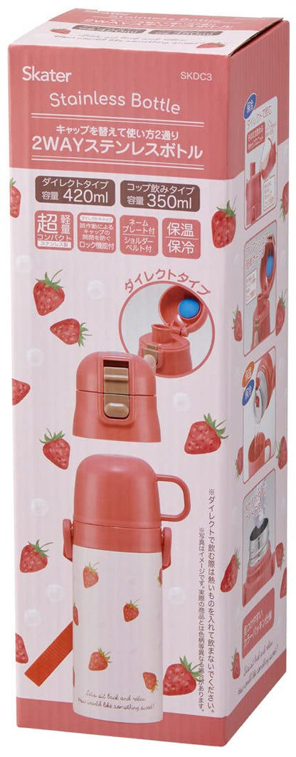 Skater Kids Pink Stainless Steel Water Bottle 420ml Direct Drink/Cup Style Strawberry - SKDC3- Japan Figure Store - #1 Bring To You The Best Japanese Goods