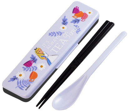Skater 18cm Disney Alice in Wonderland Antibacterial Silver Ion Chopsticks and Spoon Set Made in Japan- Japan Figure Store - #1 Bring To You The Best Japanese Goods