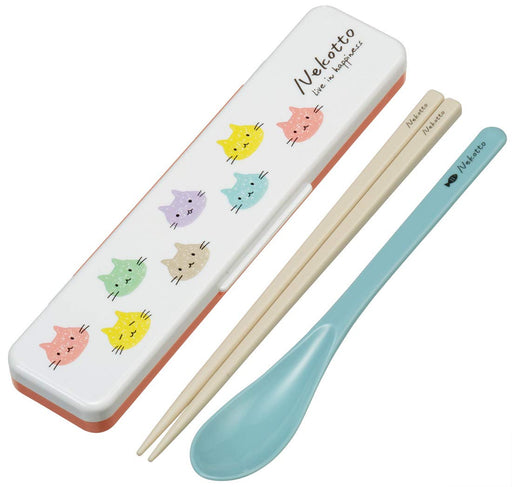 Skater Nekotto Colorful 18cm Chopsticks and Spoon Set Silver Ion Antibacterial Made in Japan- Japan Figure Store - #1 Bring To You The Best Japanese Goods