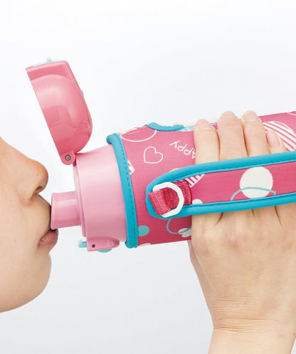 Skater Girl's Stainless Steel Water Bottle Heart Polka Dot Design 470ml with Cover- Japan Figure Store - #1 Bring To You The Best Japanese Goods