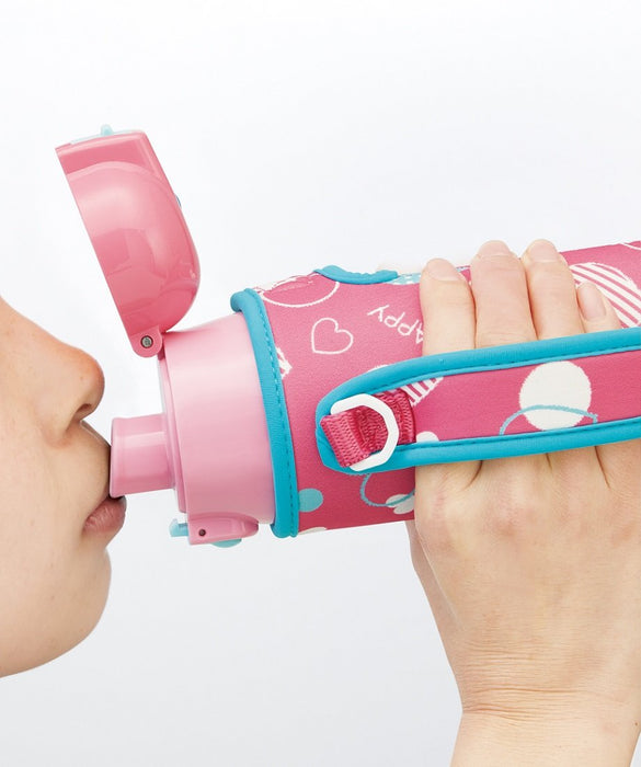 Skater Girl's Stainless Steel Water Bottle Heart Polka Dot Design 470ml with Cover- Japan Figure Store - #1 Bring To You The Best Japanese Goods