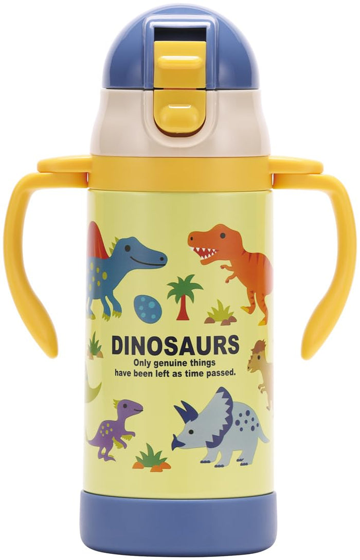 Skater 350ml Stainless Steel Baby Water Bottle with Straw Double-Handle Dinosaur Design- Japan Figure Store - #1 Bring To You The Best Japanese Goods