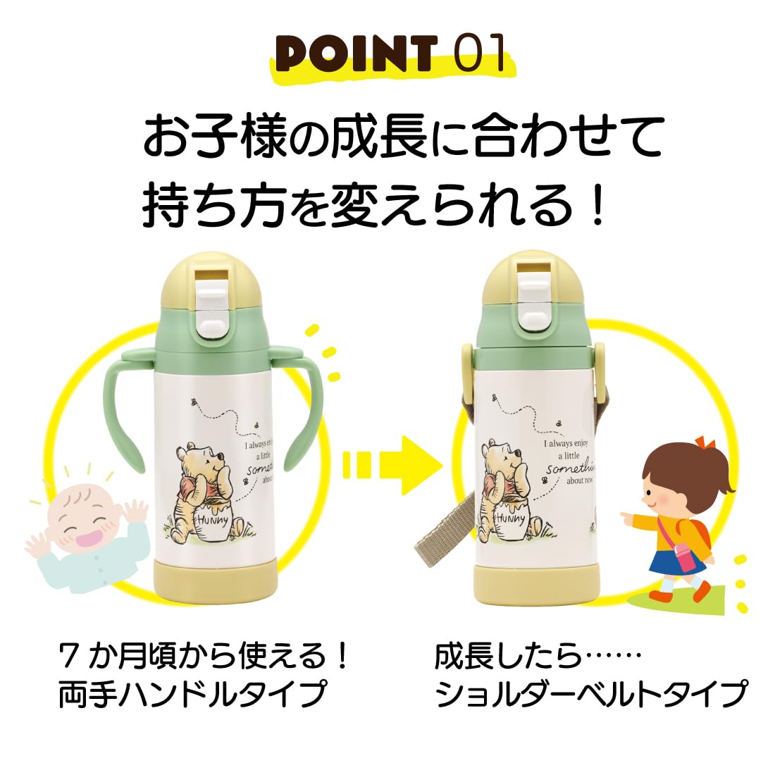 Skater Winnie The Pooh 350Ml Stainless Steel Water Bottle with Straw for Girls- Japan Figure Store - #1 Bring To You The Best Japanese Goods